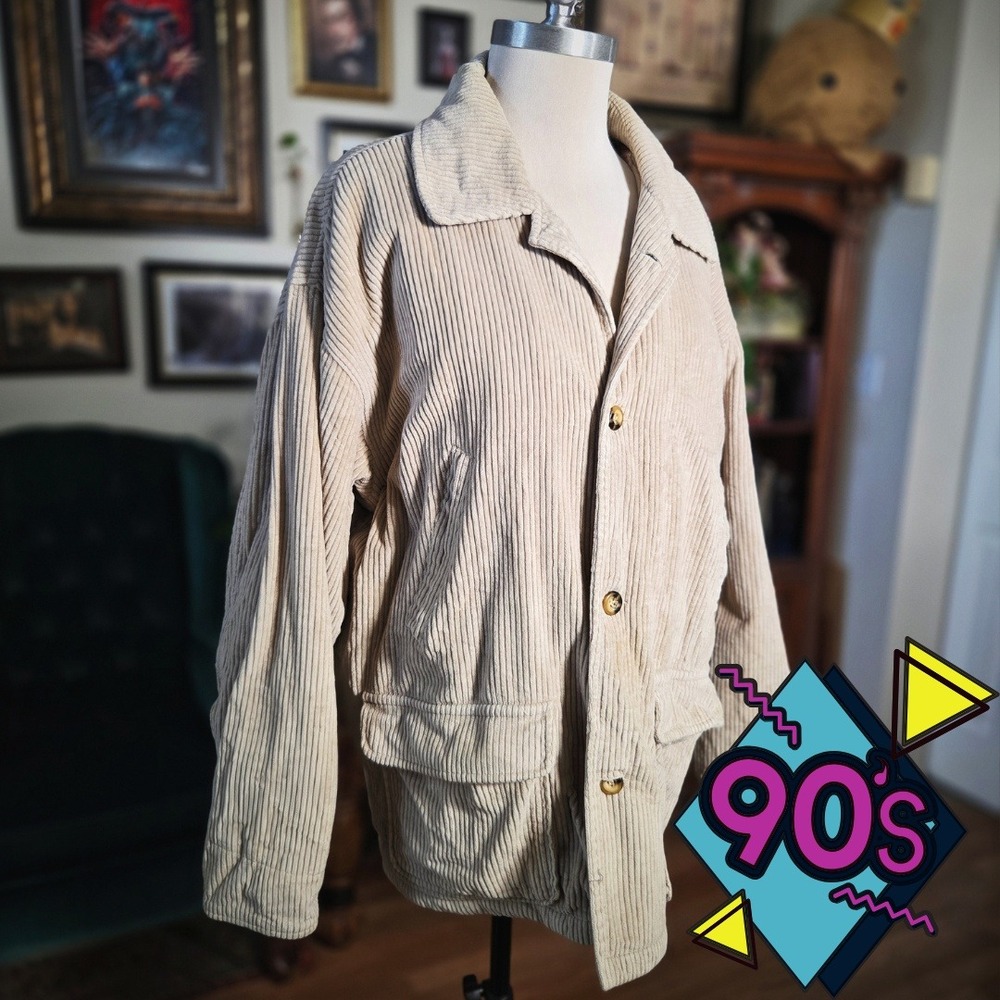 Vintage 90s Bridgewater Mens‎ Beige Corduroy Quilted Lined Jacket Button Front